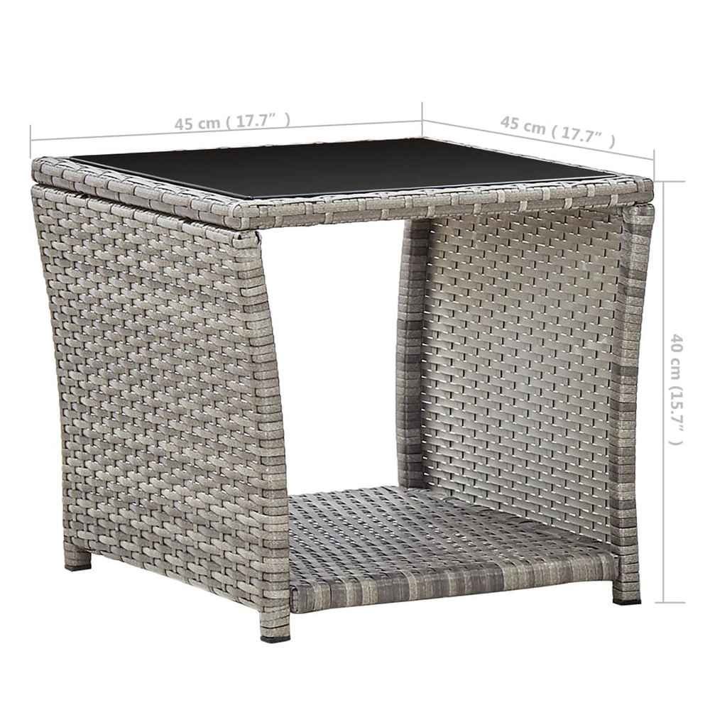 Coffee Table Grey 45x45x40 cm Poly Rattan and Glass - anydaydirect