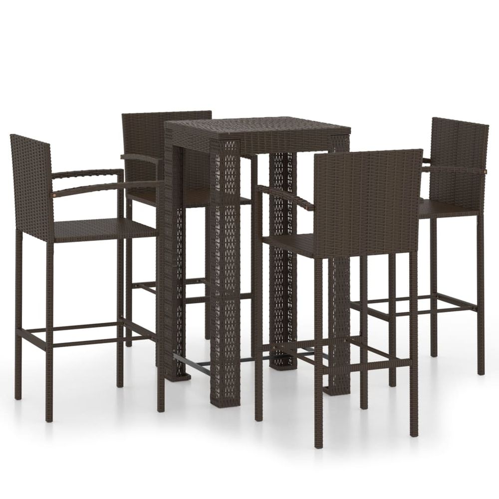 5 Piece Outdoor Bar Set with Armrest Poly Rattan Brown - anydaydirect