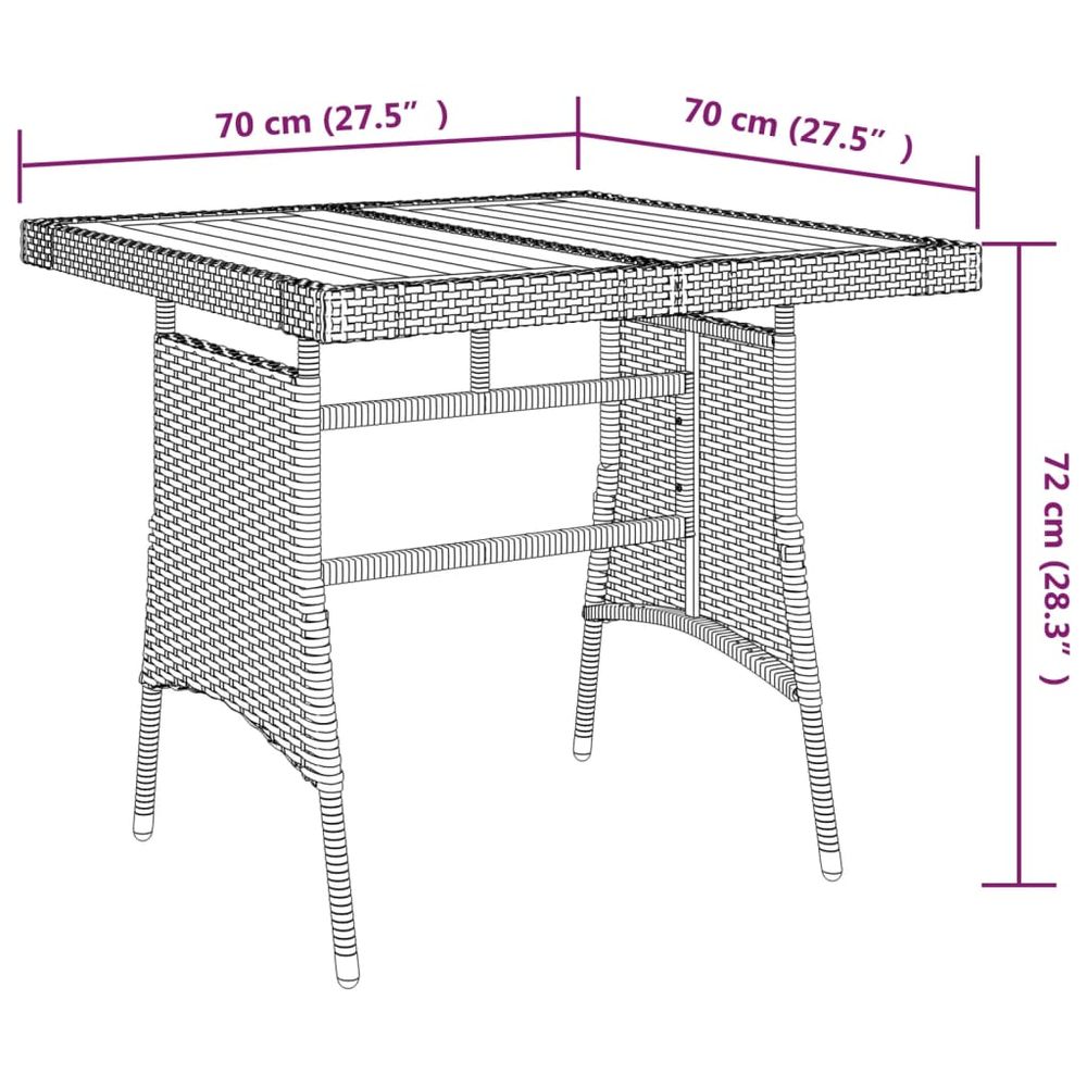 Garden Table Black 70x70x72 cm Poly Rattan & Solid Acacia Wood - anydaydirect