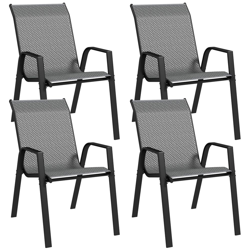 Outsunny Wicker Dining Chairs Set of 4, Stackable Outdoor Chairs, Grey - anydaydirect