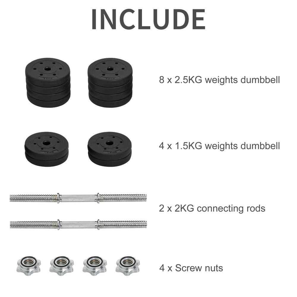 30KG Adjustable Dumbbells Weight Set Hand Weight for Body Fitness HOMCOM - anydaydirect