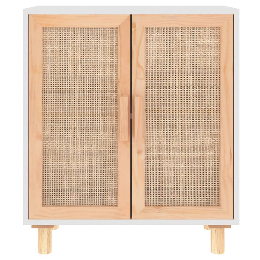 Sideboard White 60x30x70 cm Solid Wood Pine and Natural Rattan - anydaydirect