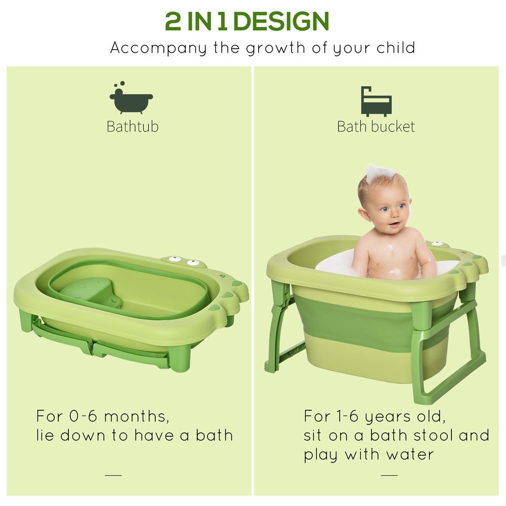 Foldable Baby Bathtub for Newborns Infants Toddlers w/ Stool - Green - anydaydirect