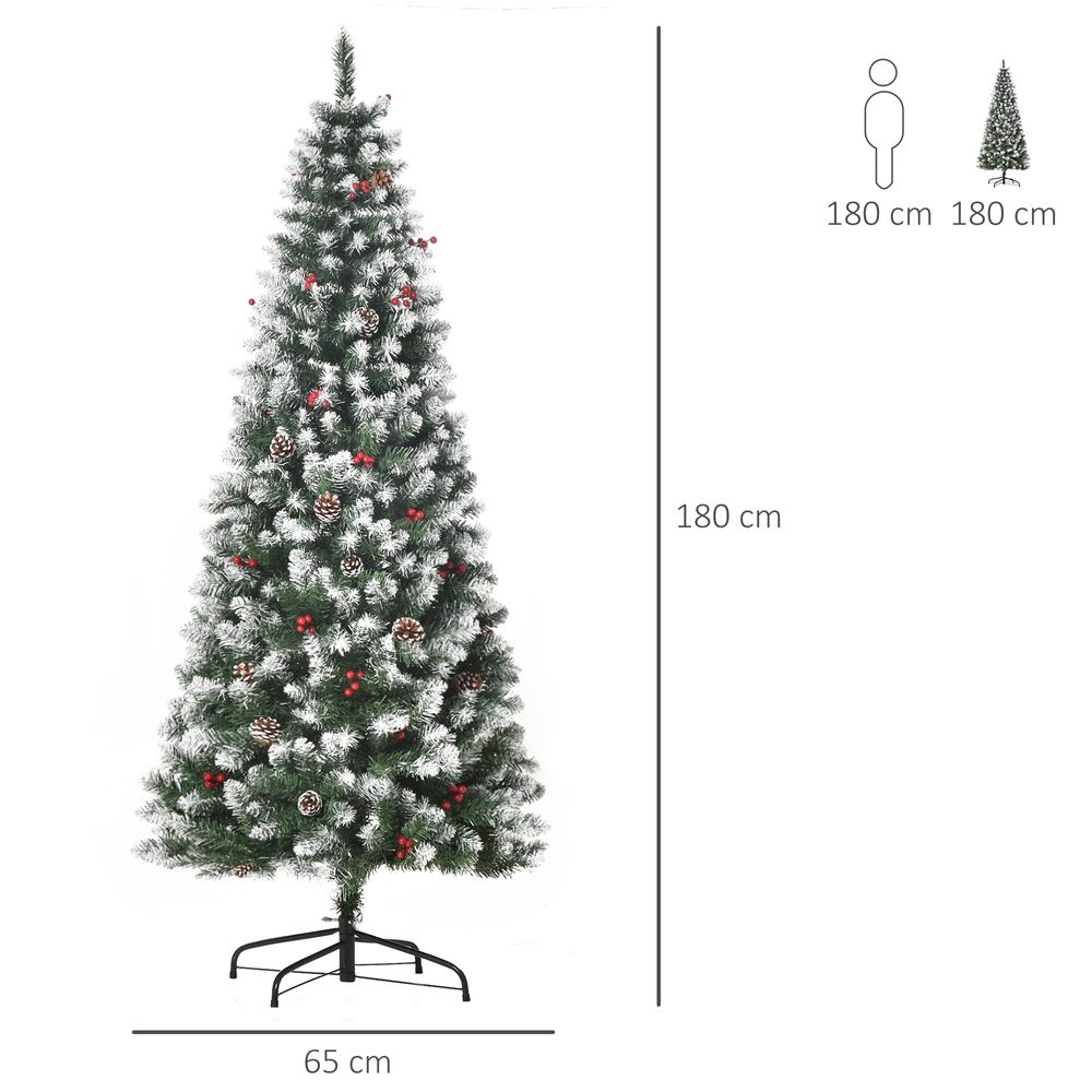 6FT Artificial Christmas Tree Pencil Tree Berries Pinecones Foldable Feet Green - anydaydirect