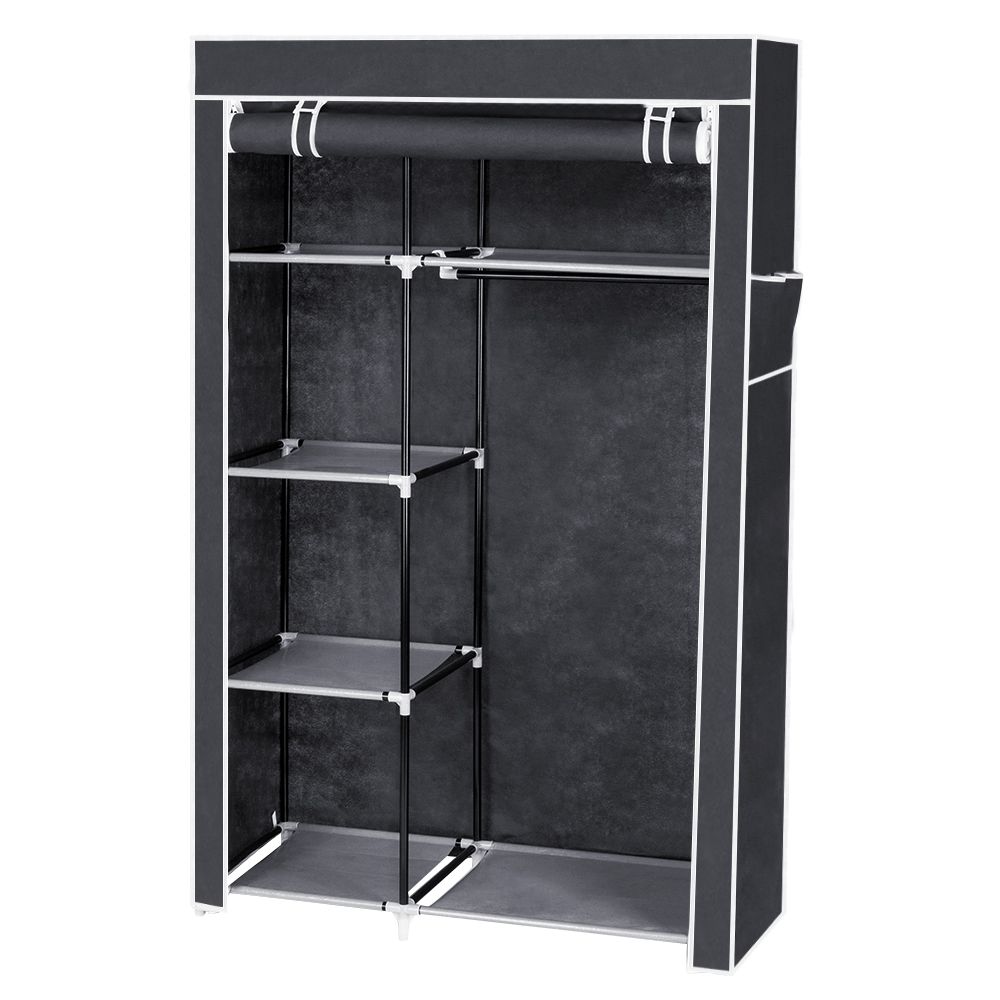64" Portable Closet Storage Organizer Wardrobe Clothes Rack with Shelves Gray - anydaydirect