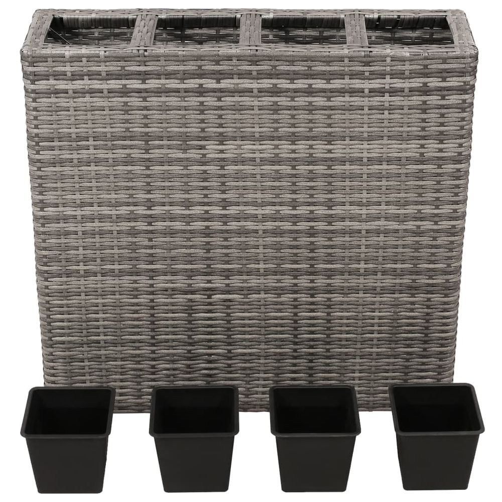 Garden Raised Bed with 4 Pots Poly Rattan Grey - anydaydirect