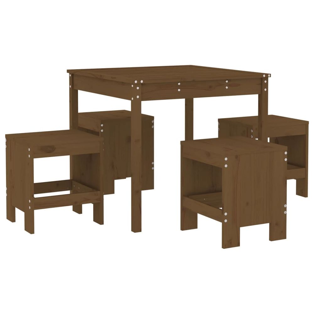 vidaXL 5 Piece Garden Dining Set Honey Brown Solid Wood Pine - anydaydirect