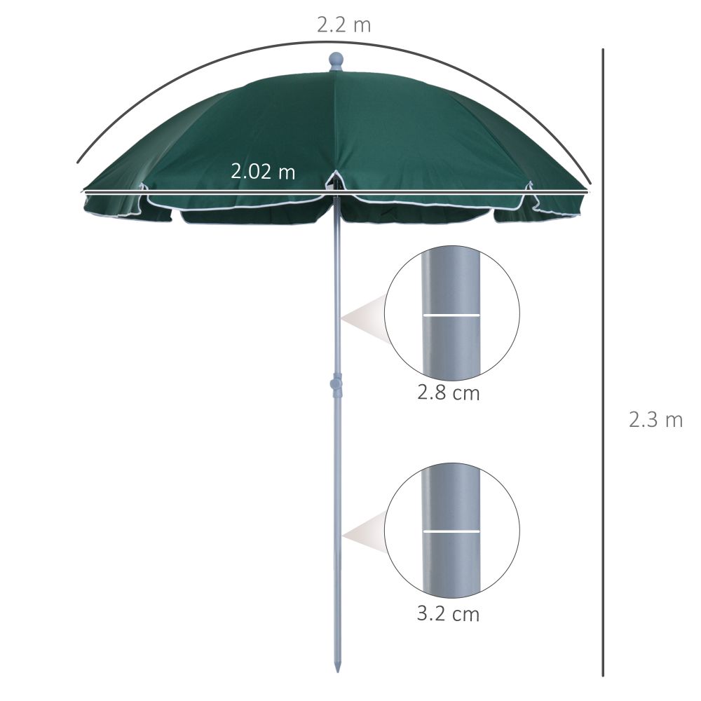 2.2M Beach Umbrella Parasol Canopy Shade Tilt Sun Shelter Steel Dark Green - anydaydirect