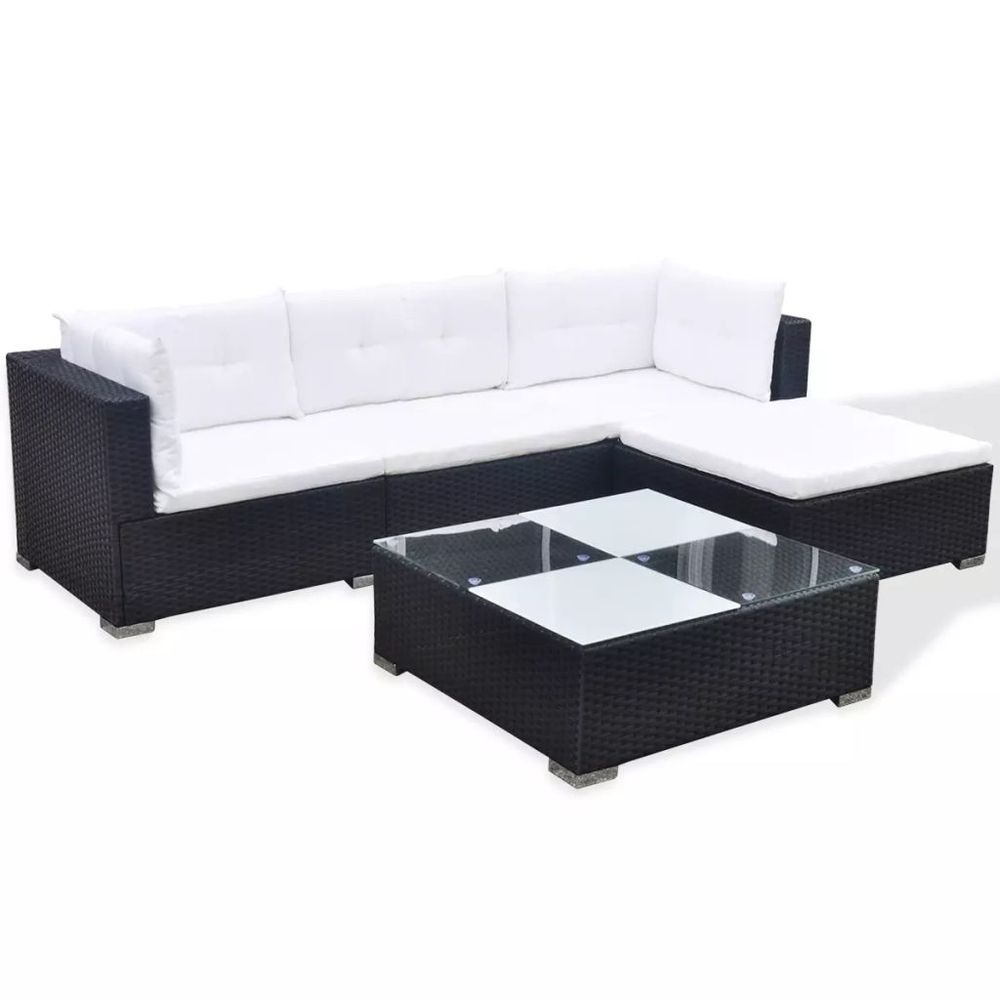 vidaXL 5 Piece Garden Lounge Set with Cushions Poly Rattan Brown - anydaydirect