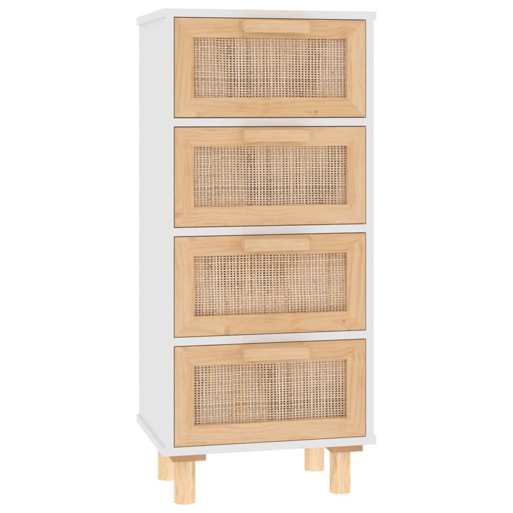 Sideboard White 40x30x90 cm Solid Wood Pine and Natural Rattan - anydaydirect