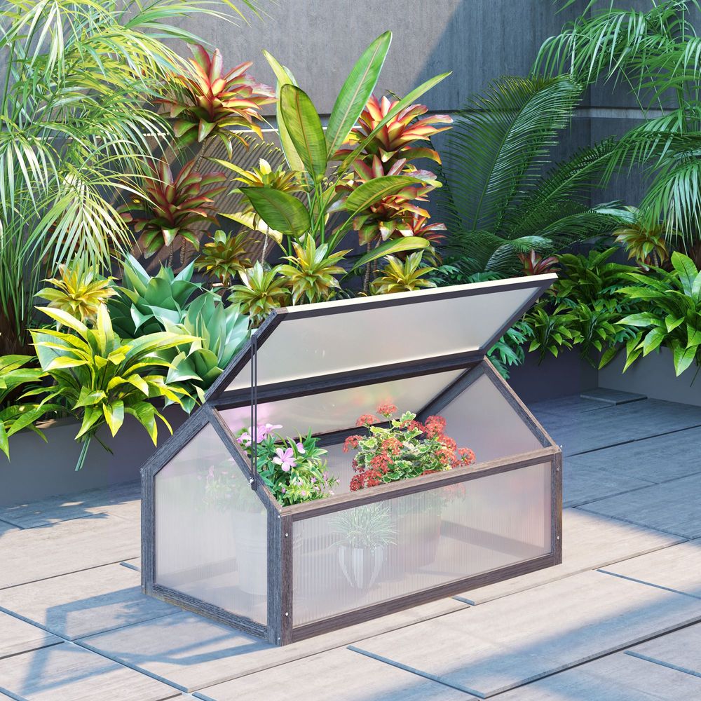 Wooden Cold Frame Greenhouse PC 90 x 52 x 50cm, Grey House, - anydaydirect