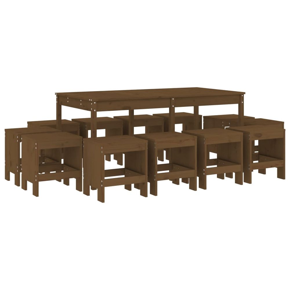 vidaXL 13 Piece Garden Dining Set Honey Brown Solid Wood Pine - anydaydirect