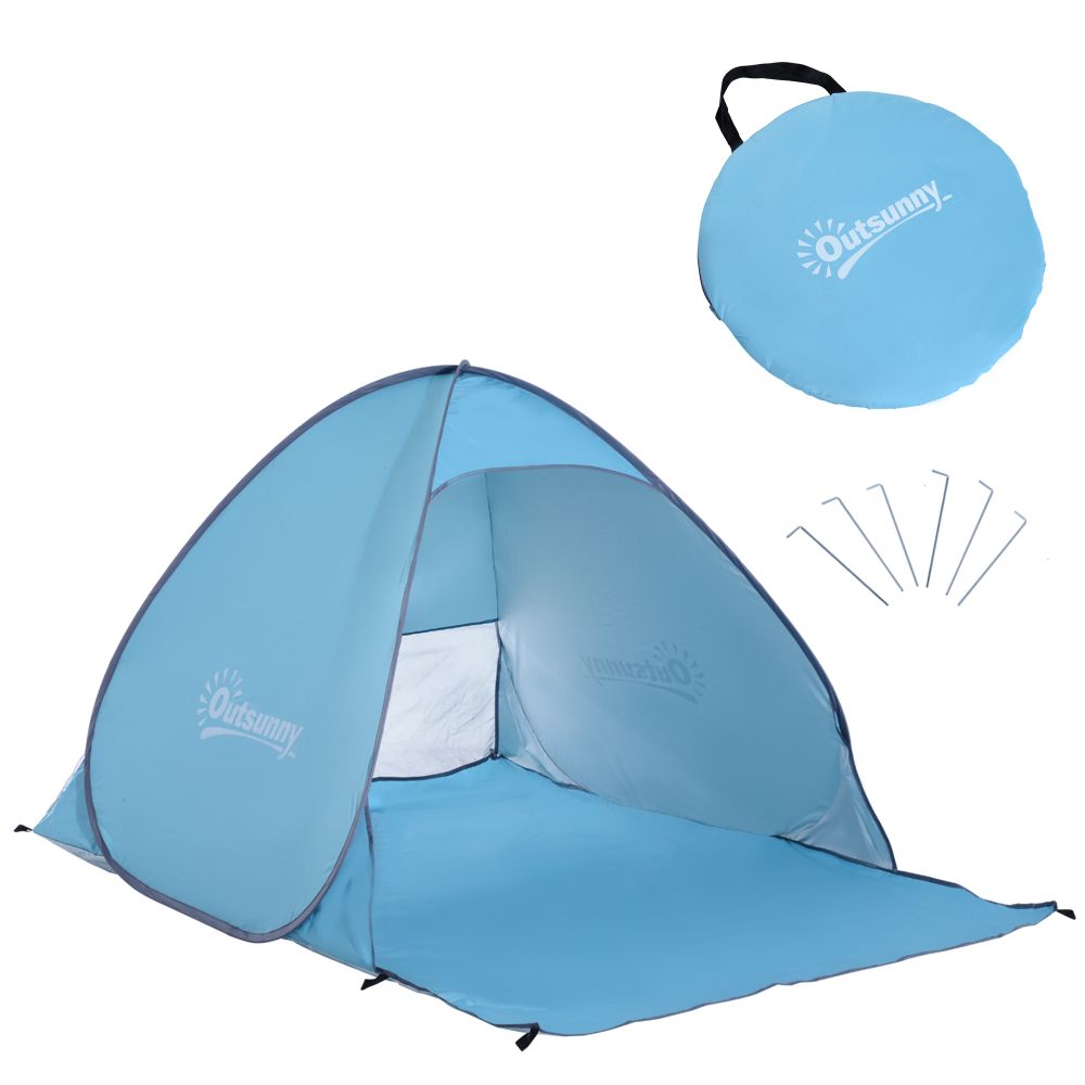 Beach Tent Instant Camping Pop up Tent Sun Shade Shelter, Blue Outsunny - anydaydirect