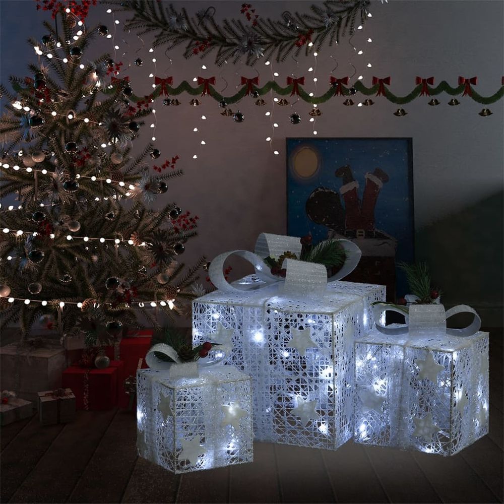 Decorative Christmas Gift Boxes 3 pcs Silver & Red Outdoor Indoor - anydaydirect