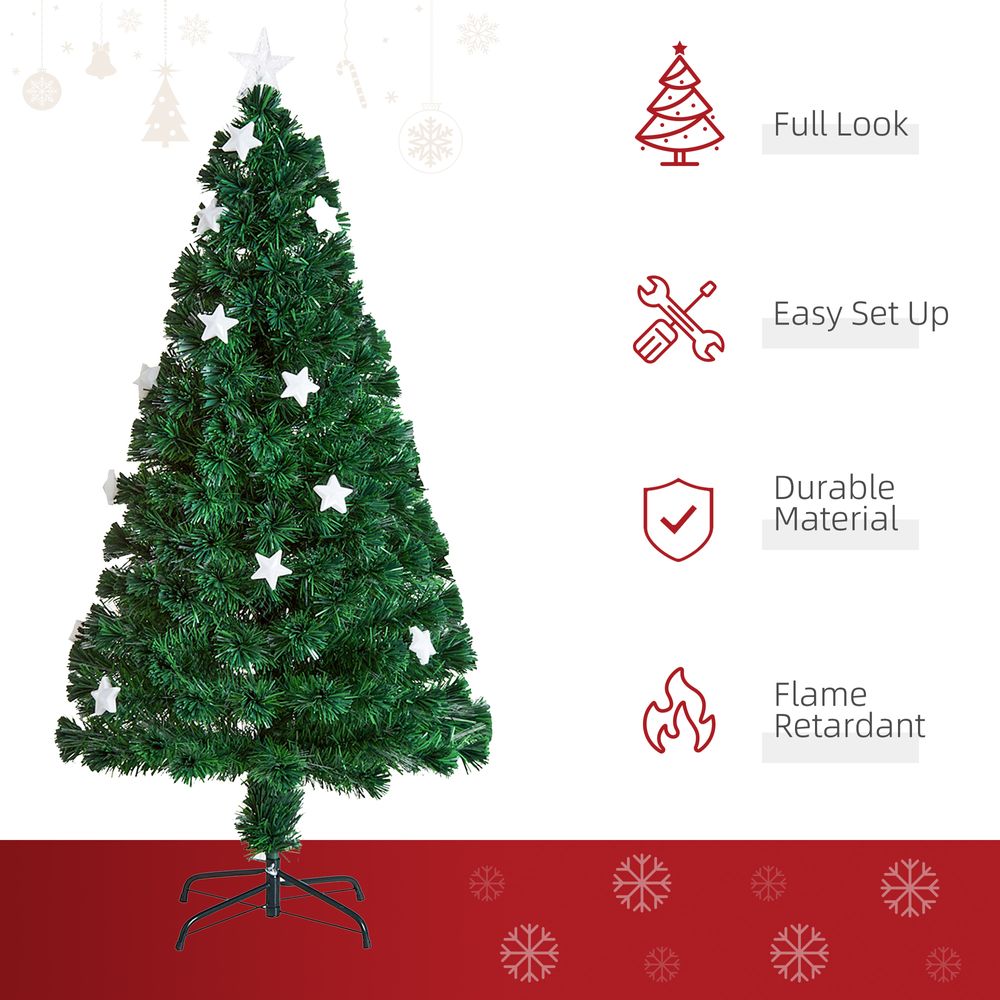 5FT Prelit Artificial Christmas Tree Fibre Optic Star LED Light Xmas Deco Green - anydaydirect