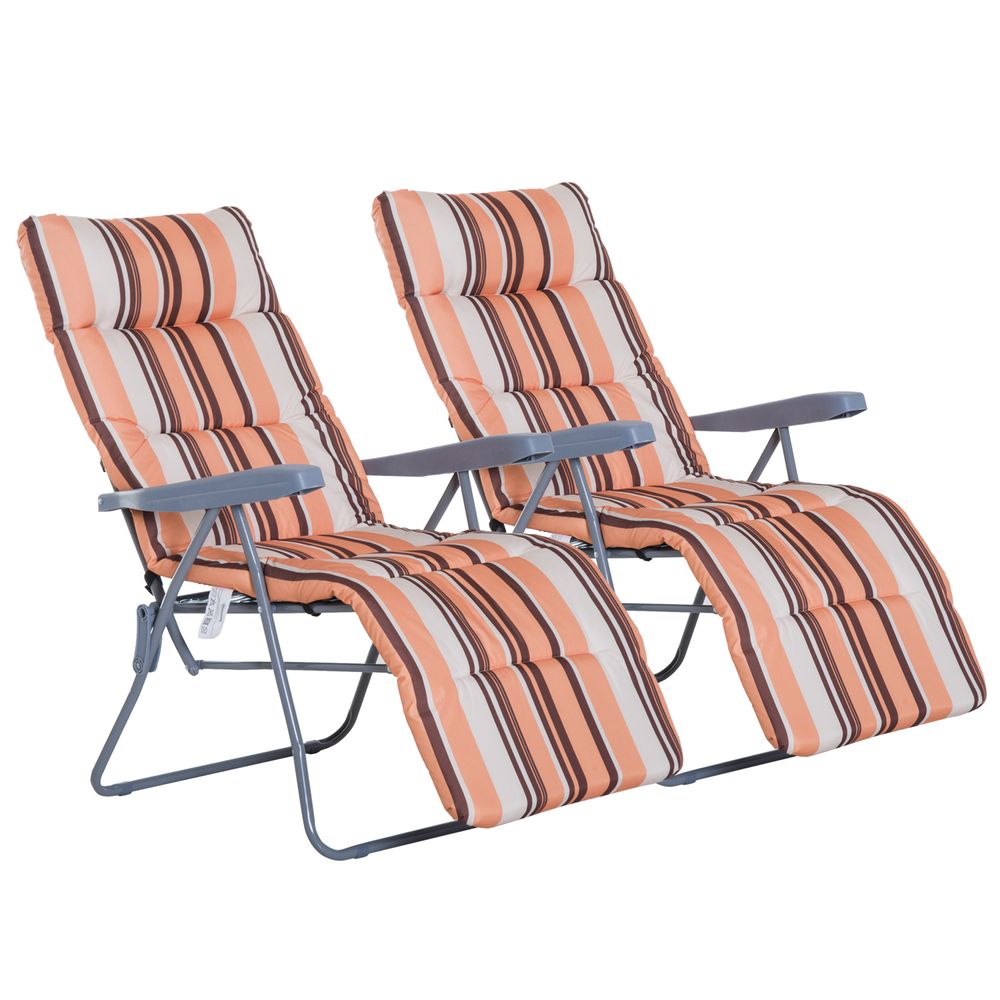 2 Outdoor Sun Recliners Loungers Folding Multi Position Relaxers Chair & Cushion - anydaydirect
