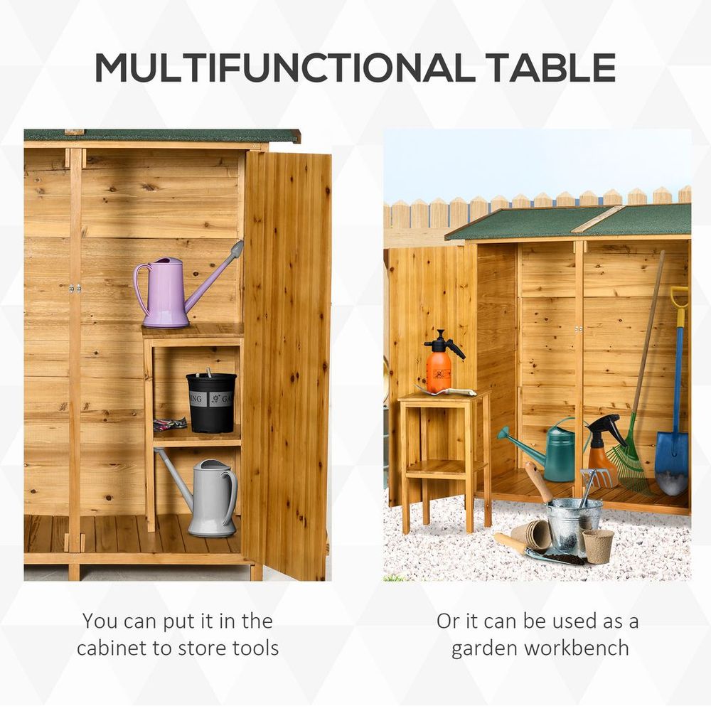 Garden Storage Shed Tool Organizer w/ Table, 140x75x157cm, Natural - anydaydirect