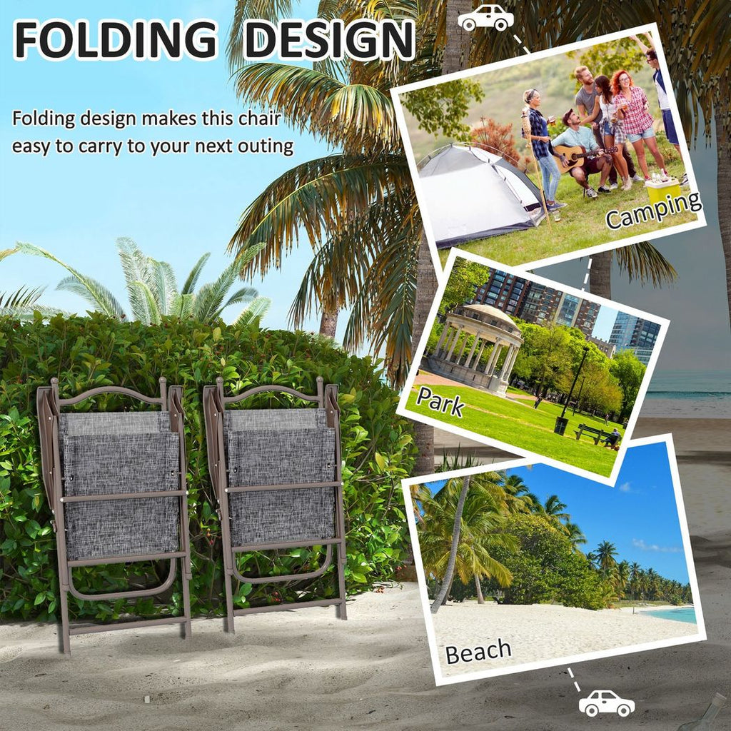 Outsunny Folding Chairs Set with Armrest, Breathable Mesh Fabric Seat, Grey - anydaydirect
