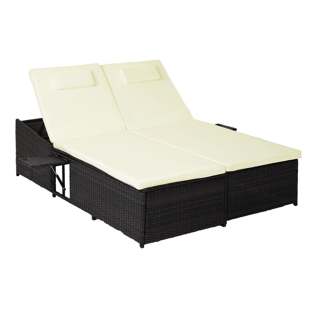 2 Seater Double Rattan Sun Lounger Recliner Day Bed Wicker Sofa Outsunny - anydaydirect