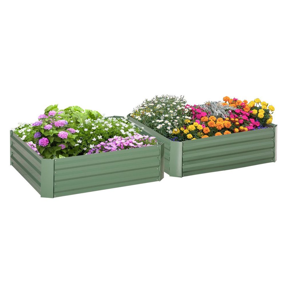 Outsunny Set of 2 Raised Garden Bed Galvanised Planter Box Easy Setup Green - anydaydirect