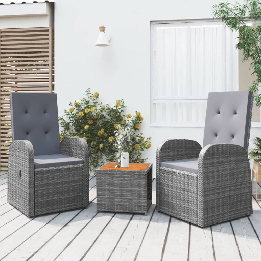 3 Piece Garden Lounge Set Grey Poly Rattan&Solid Wood Acacia - anydaydirect