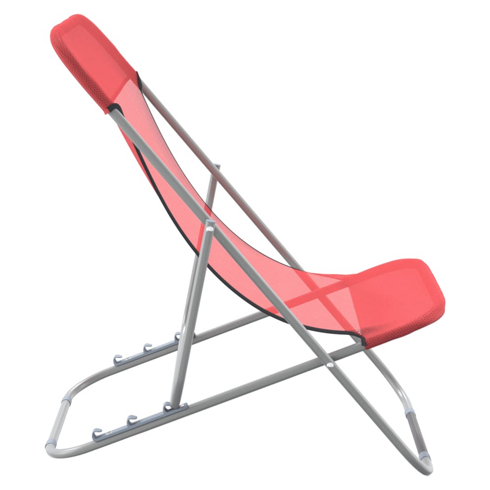 vidaXL Folding Beach Chairs 2 pcs Red Textilene&Powder-coated Steel - anydaydirect