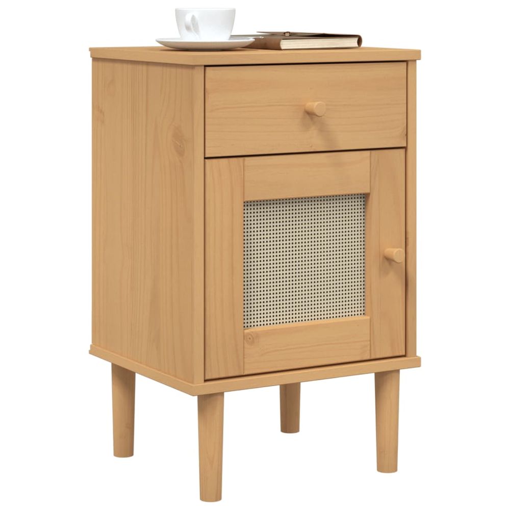 vidaXL Bedside Cabinet SENJA Rattan Look Brown 40x35x65 cm Solid Wood Pine - anydaydirect