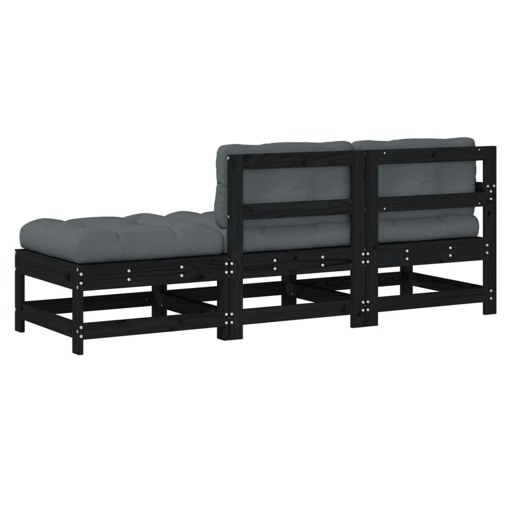 vidaXL 3 Piece Garden Lounge Set with Cushions Black Solid Wood - anydaydirect