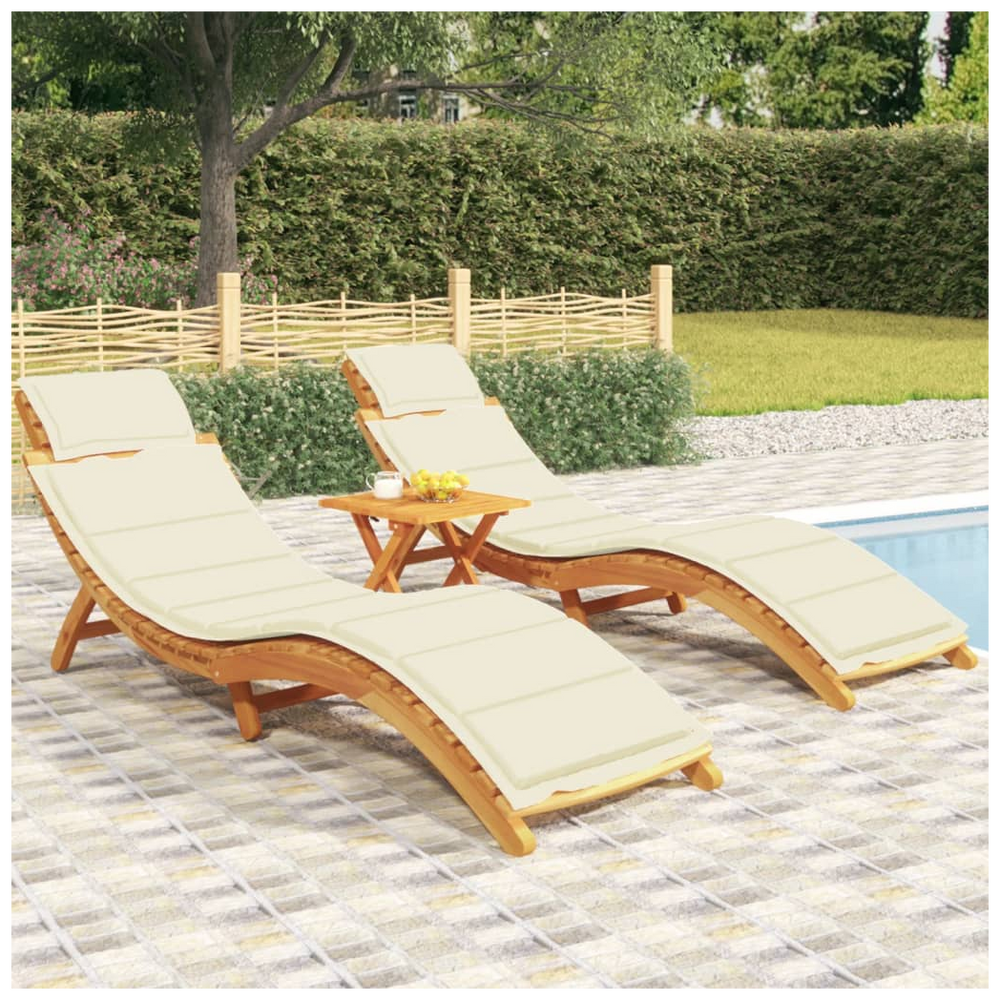 Sun Loungers 2 pcs with Cream Cushions Solid Wood Acacia - anydaydirect