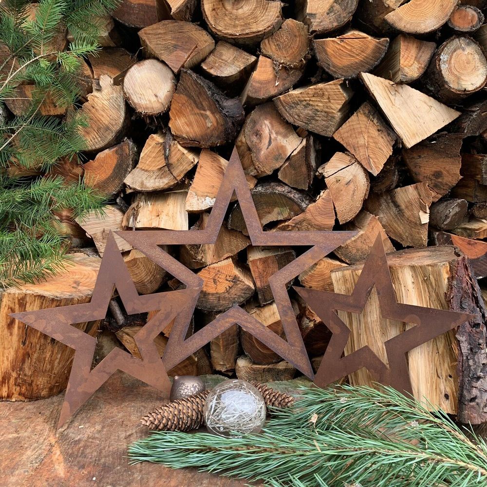 Rustic 3 X rusty STARS mantle CHRISTMAS Sign Metal decoration - anydaydirect