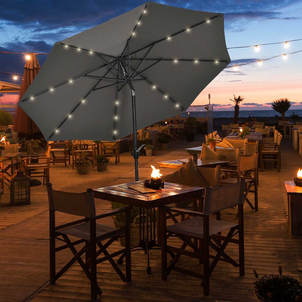 Garden 24 LED Light Parasol Outdoor Tilt Sun Umbrella Patio Club Party Sunshade - anydaydirect