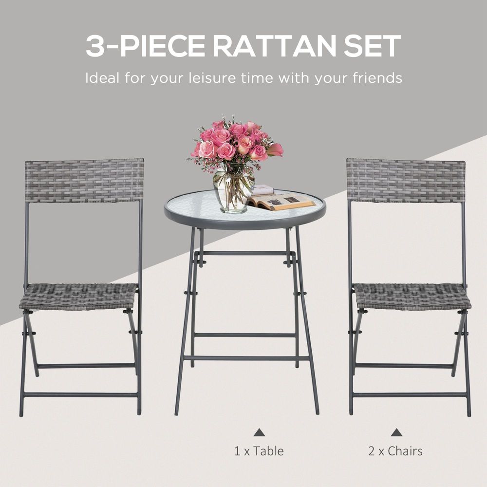 3 PCs Patio Wicker Bistro Set Foldable Table and Chair Set Outsunny - anydaydirect