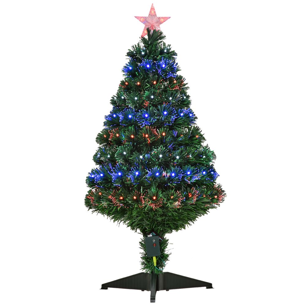 3ft Prelit Artificial Christmas Tree with Multi-Coloured Fiber Optic LED Green - anydaydirect