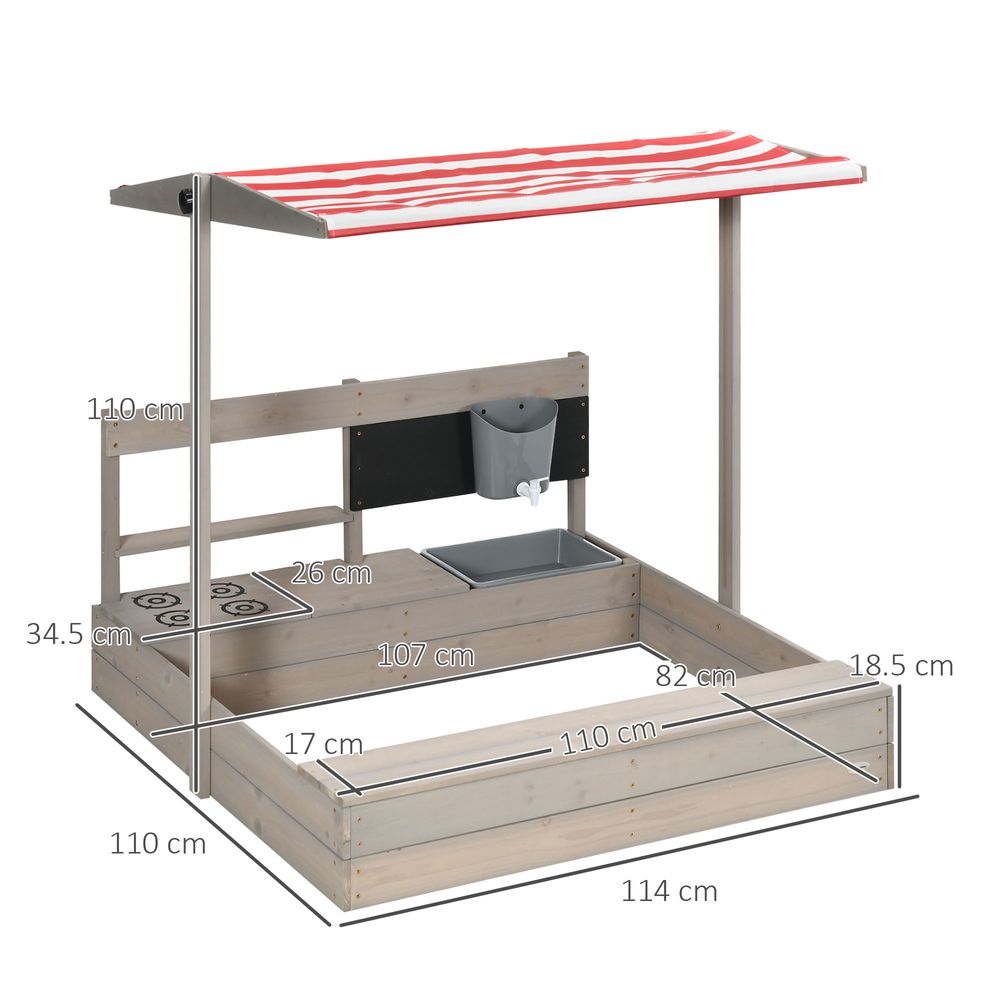 Outsunny Kids Wooden Sandbox w/ Canopy, Kitchen Toys, Seat, Storage, for Outdoor - anydaydirect
