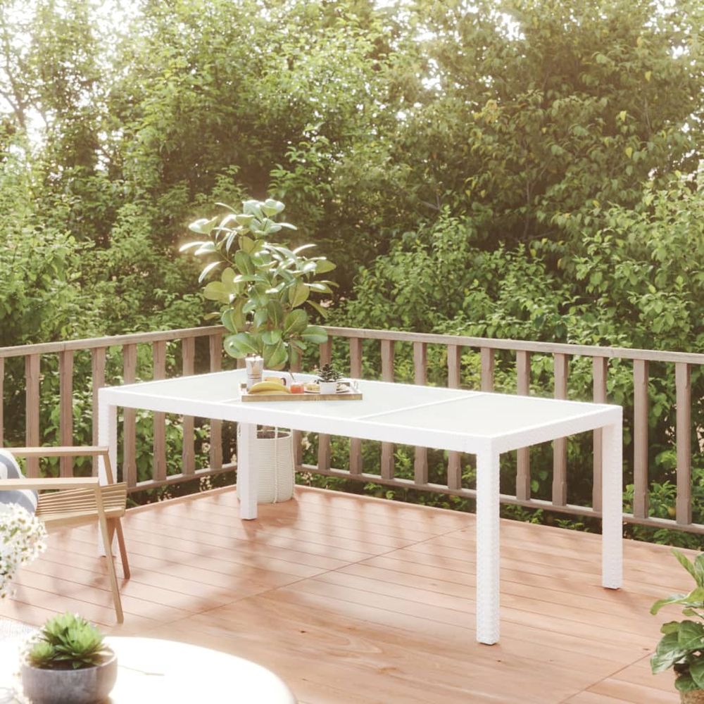 Garden Table 190x90x75 cm Tempered Glass and Poly Rattan - anydaydirect