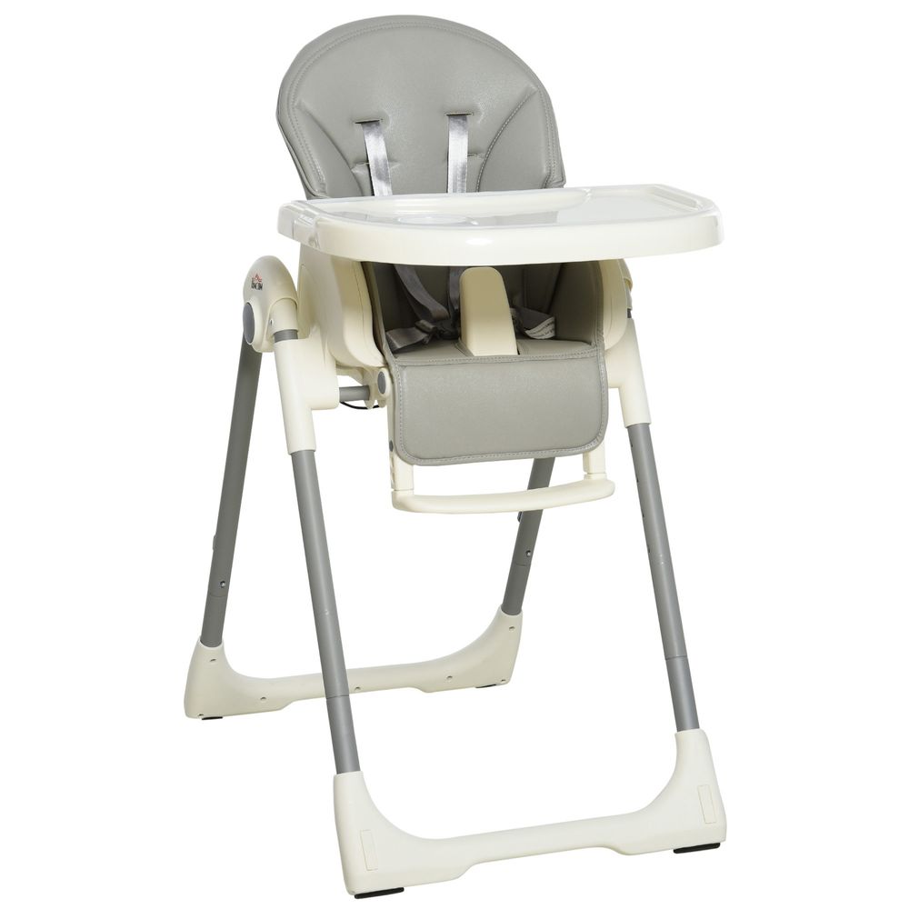 Foldable Baby High Chair Toddler Height Back Footrest Adjustable Grey HOMCOM - anydaydirect