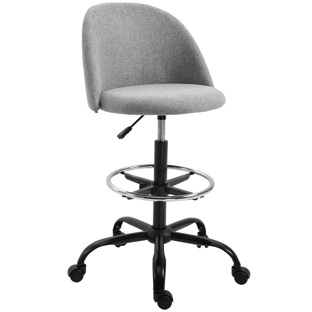 97cm Draughtsman Chair Home Office  5 Wheels Padded Seat Grey Vinsetto - anydaydirect
