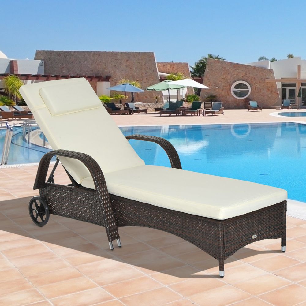 Adjustable Rattan Sun Lounger Outdoor Recliner w/ Cushion Garden Pool - anydaydirect