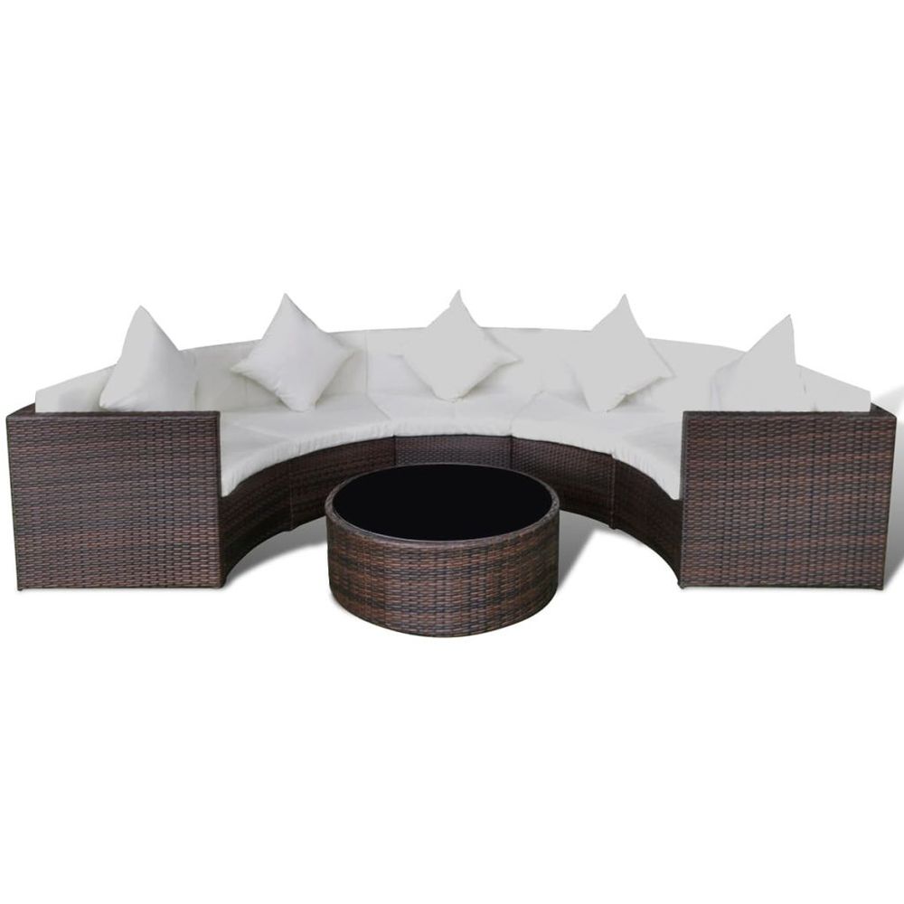 6 Piece Garden Lounge Set with Cushions Poly Rattan Brown - anydaydirect
