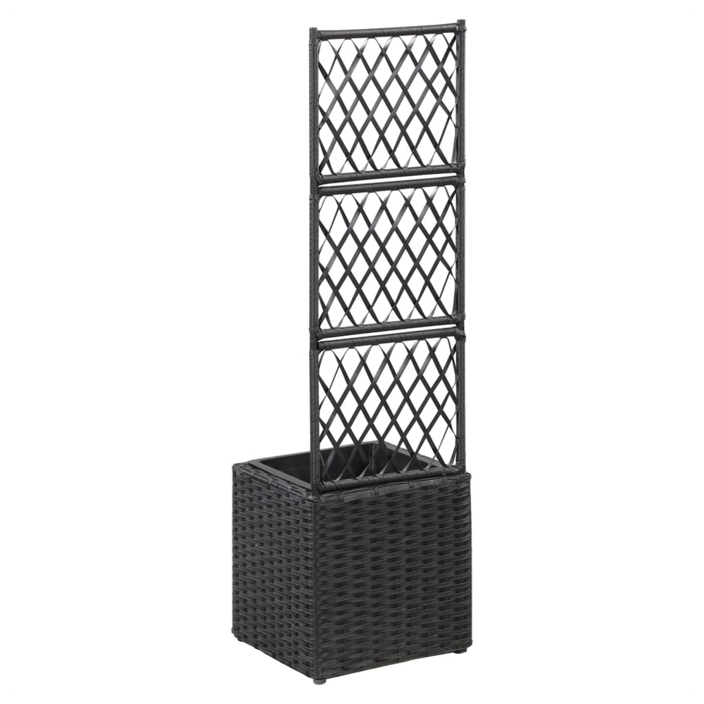 Trellis Raised Bed with 1 Pot 30x30x107 cm Poly Rattan Black - anydaydirect