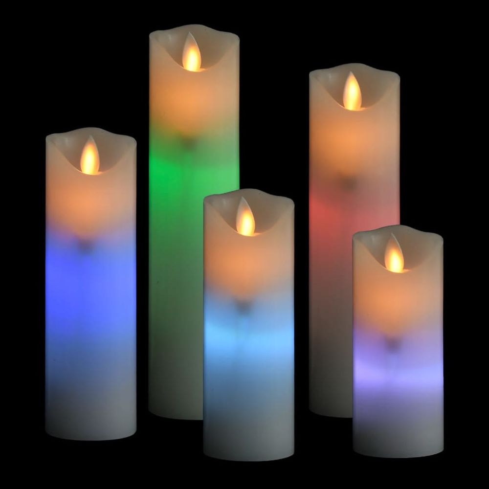 5 Piece Electric LED Candle Set with Remote Control Warm White & Colourful - anydaydirect