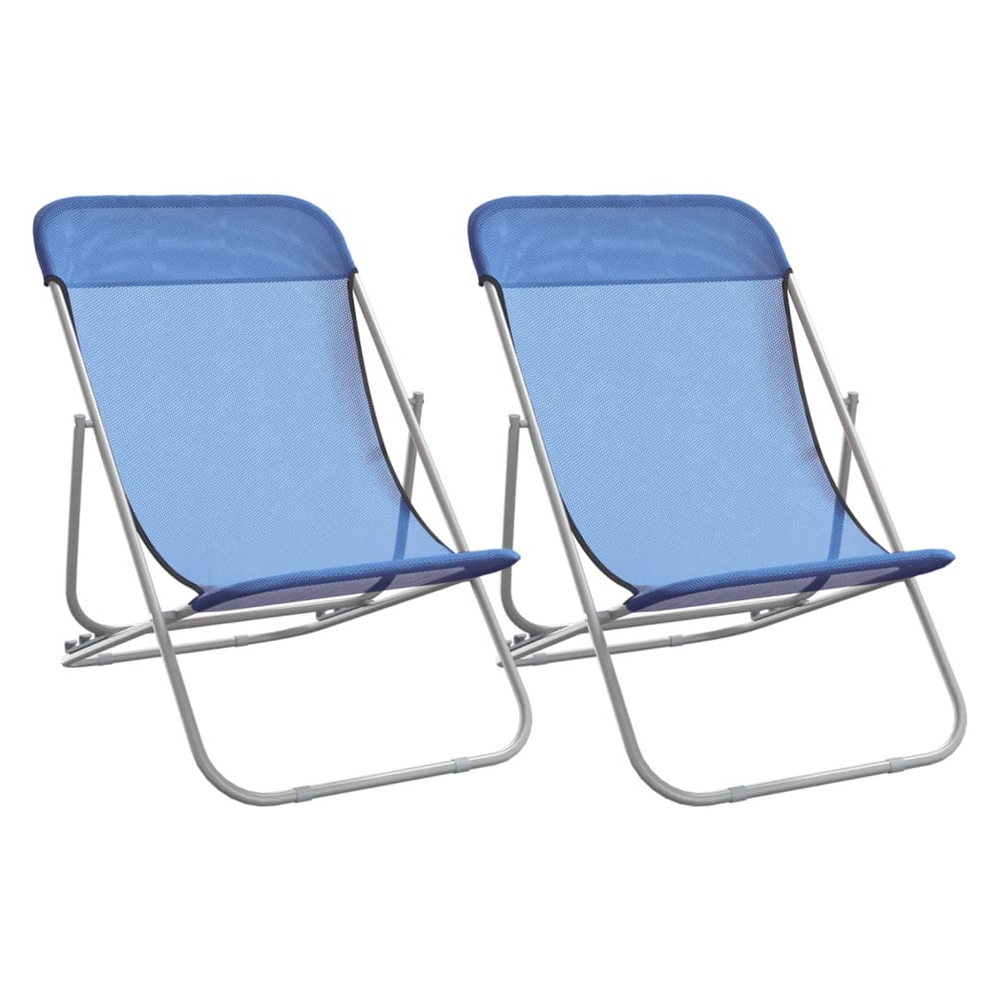 vidaXL Folding Beach Chairs 2 pcs Blue Textilene&Powder-coated Steel - anydaydirect