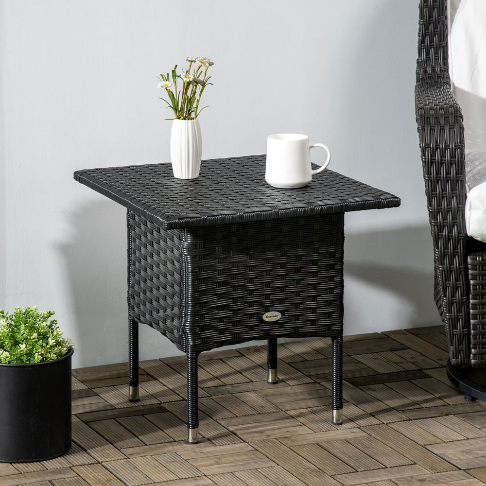 PE Rattan Outdoor Coffee Table, Rattan Side Table for Patio, Garden, Black - anydaydirect