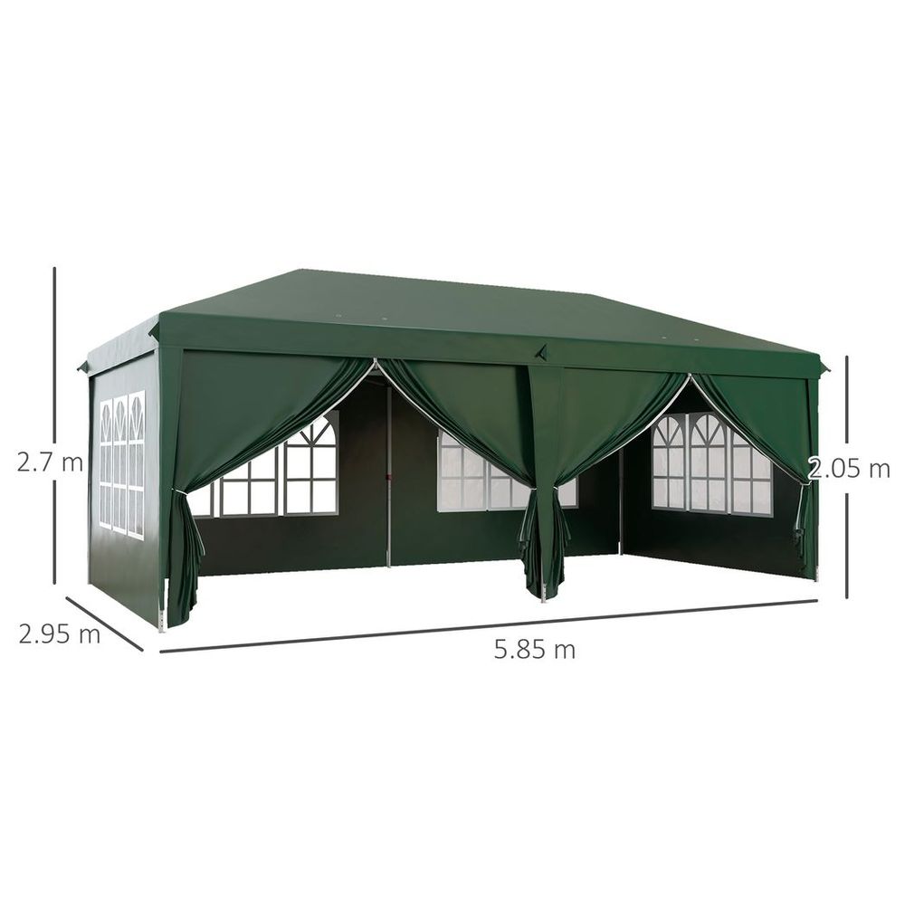 Outsunny 3 x 6m Pop Up Gazebo Party Tent Canopy Marquee with Storage Bag Green - anydaydirect