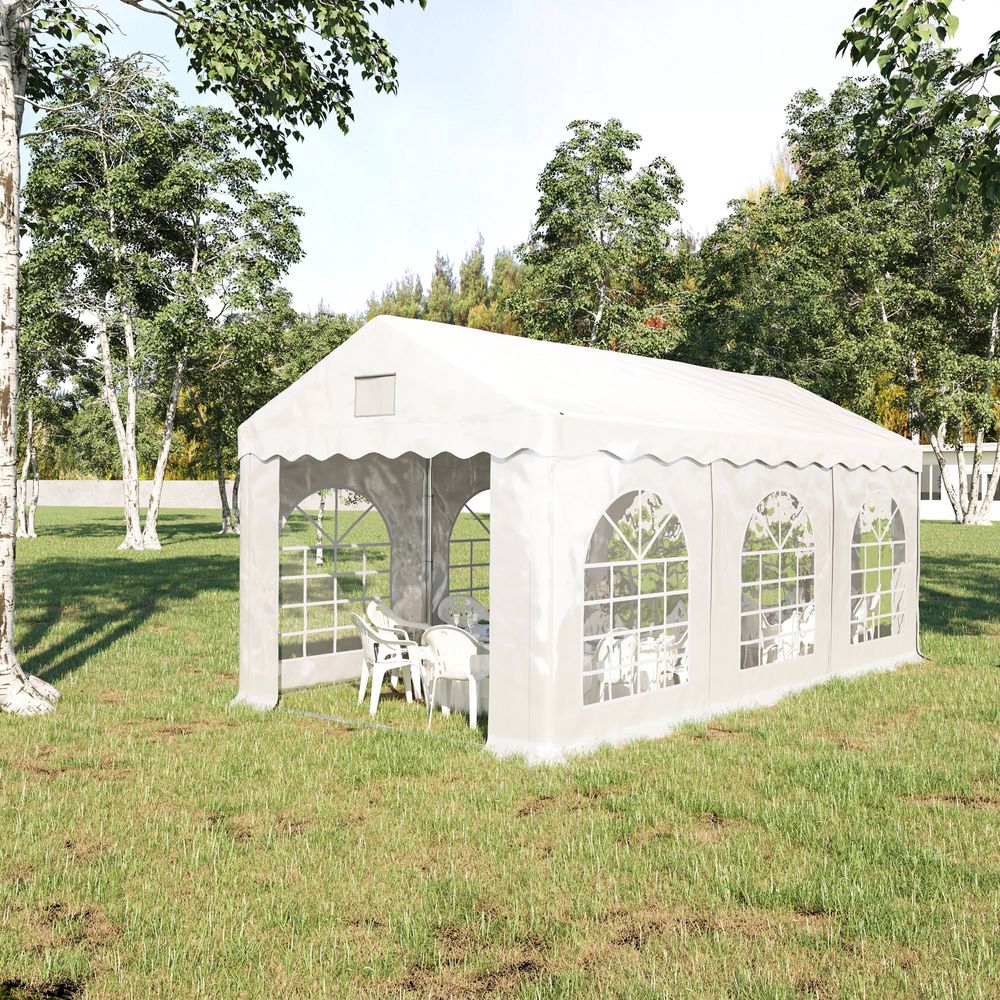 6x3m Gazebo Canopy PE Party Tent with 4 Removable Side Walls White - anydaydirect