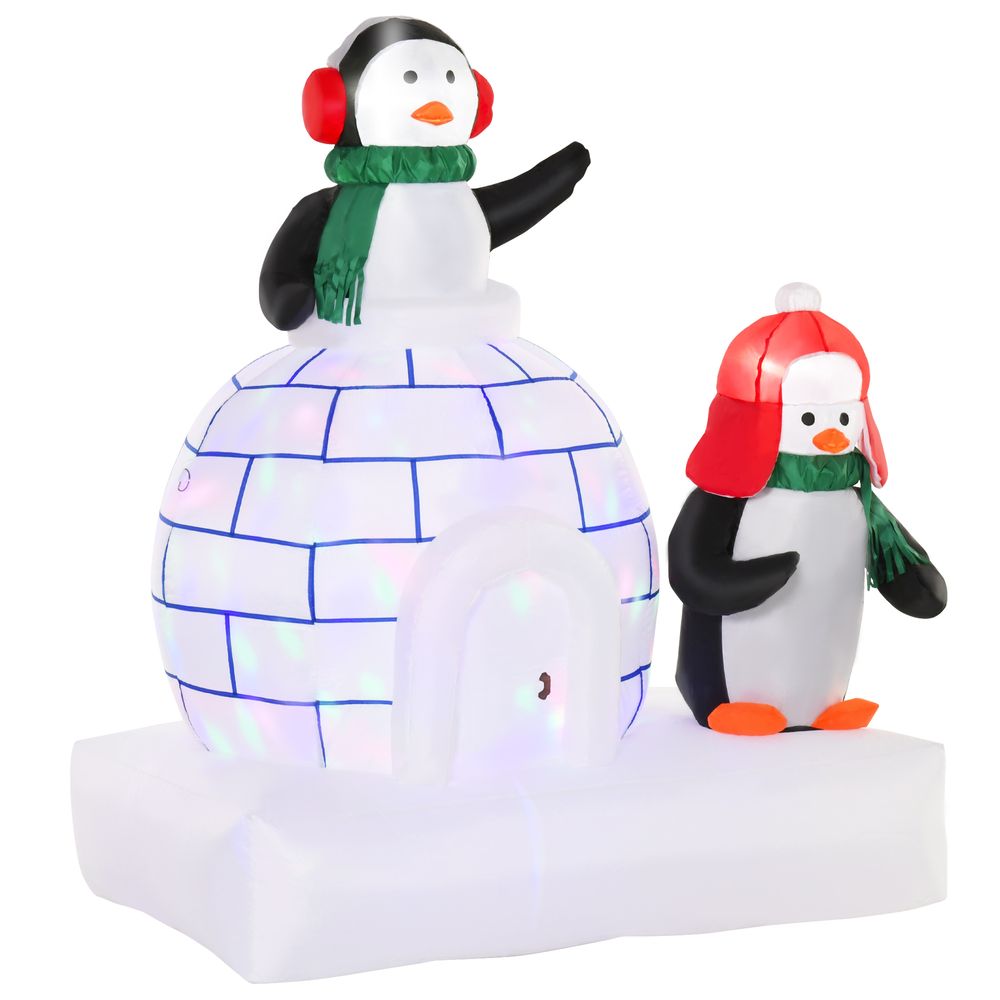 5ft Christmas Inflatable Penguins Wearing a Scarf with Ice House In & outdoors - anydaydirect