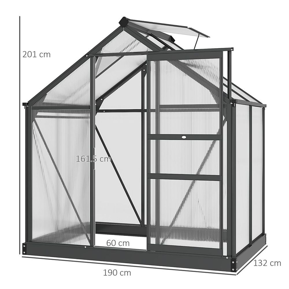 Polycarbonate Walk-In Garden Greenhouse Aluminium Frame w/ Slide Door 6 x 4ft - anydaydirect