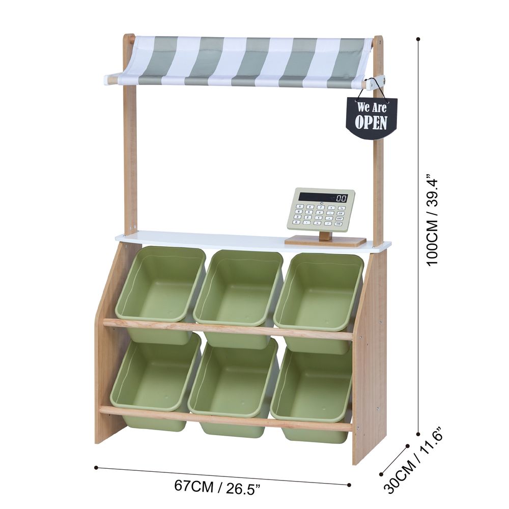Wooden Market Grocery Stand Role Play Toy Set & 6 Accessories - anydaydirect