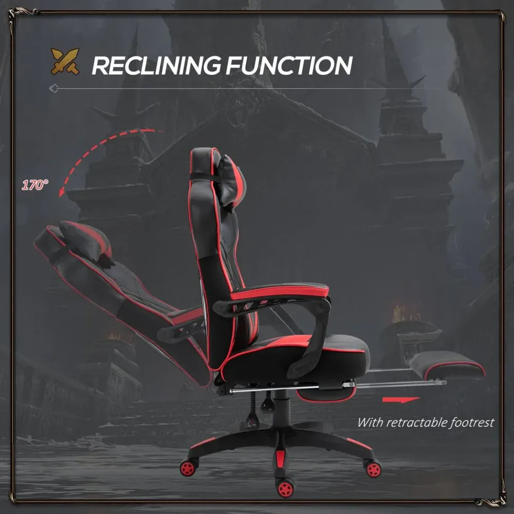 Gaming Chair Ergonomic Reclining w/ Manual Footrest Wheels Stylish Office Red - anydaydirect