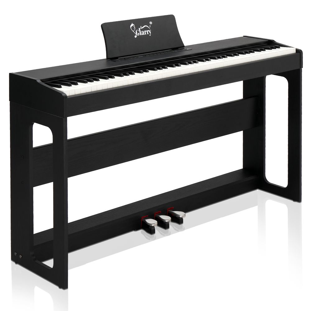 Glarry GDP-104 88 Keys Full Weighted Keyboards Digital Piano with Furniture Stand, Power Adapter, Triple Pedals, Headphone, for All Experience Levels Black - anydaydirect